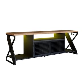 Rack Industrial 160cm Tv 60 Com Led P1033 Preto Mell Pp Milani Store Preto Mell