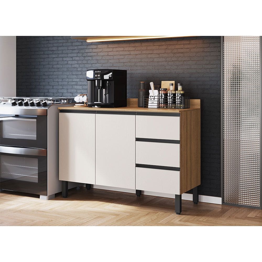 Balcão de Cozinha para Pia 120 Cm 2 Portas 3 Gavetas Quiditá
