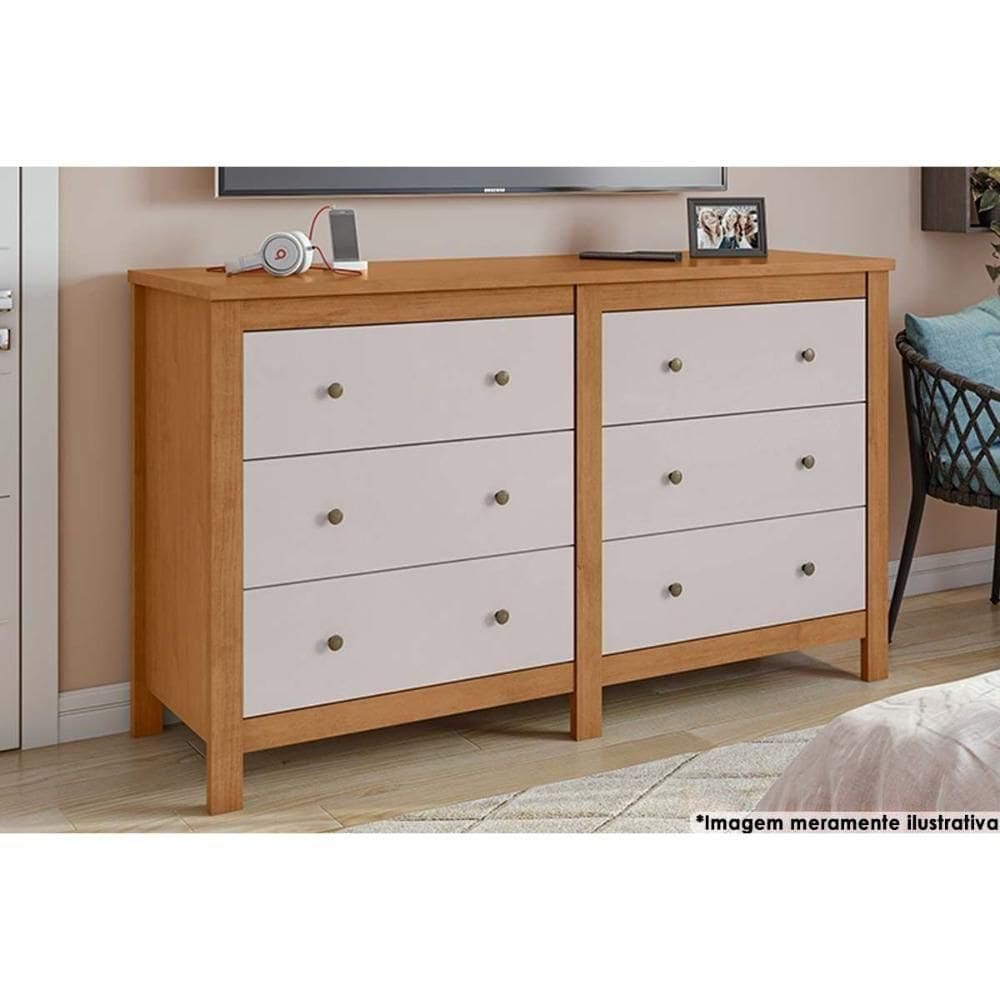 Cômoda De Quarto Horizontal Maggiore com 6 Gavetas Amendoa-off White - Lopas
