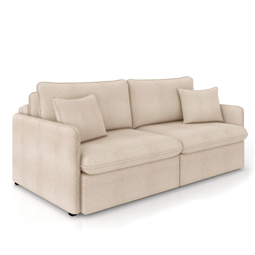 Sofá Retrátil Reclinável 4 Lugares 254cm Maili Bouclê Creme K01 - D`Rossi