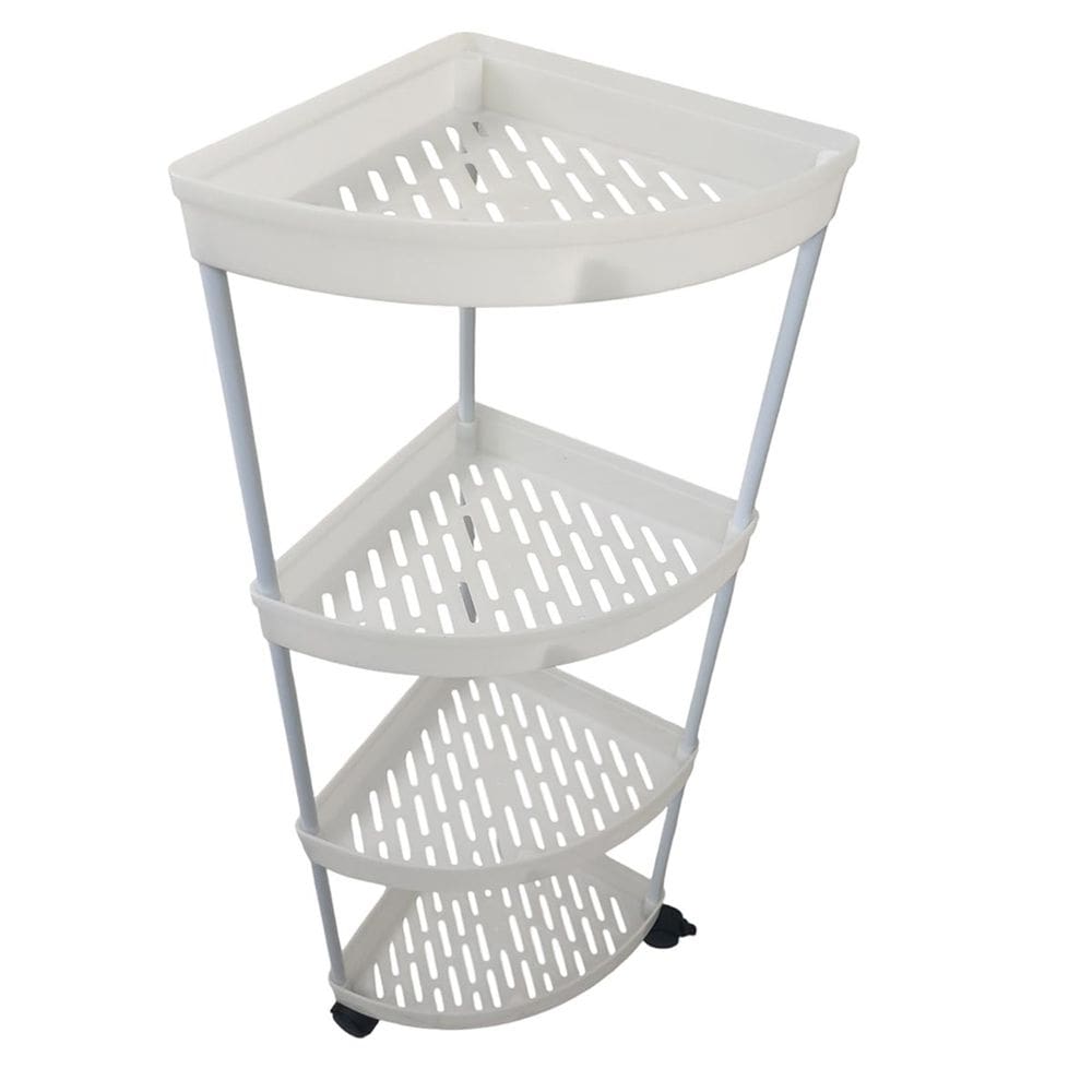 Carrinho Prateleira de Canto 4 Andares Estante Rack Gancho Rodinhas Salao Casa Cozinha Banheiro Salao Multiuso Resistente Armazenamento Organizaçao