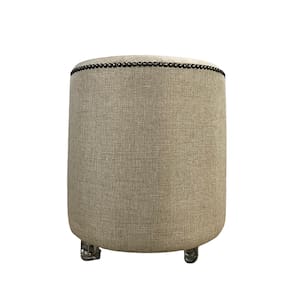 Puff Redondo Tachas Não é Segredo Linho Palha Rodinha 40x45 NSPRT08L-R
