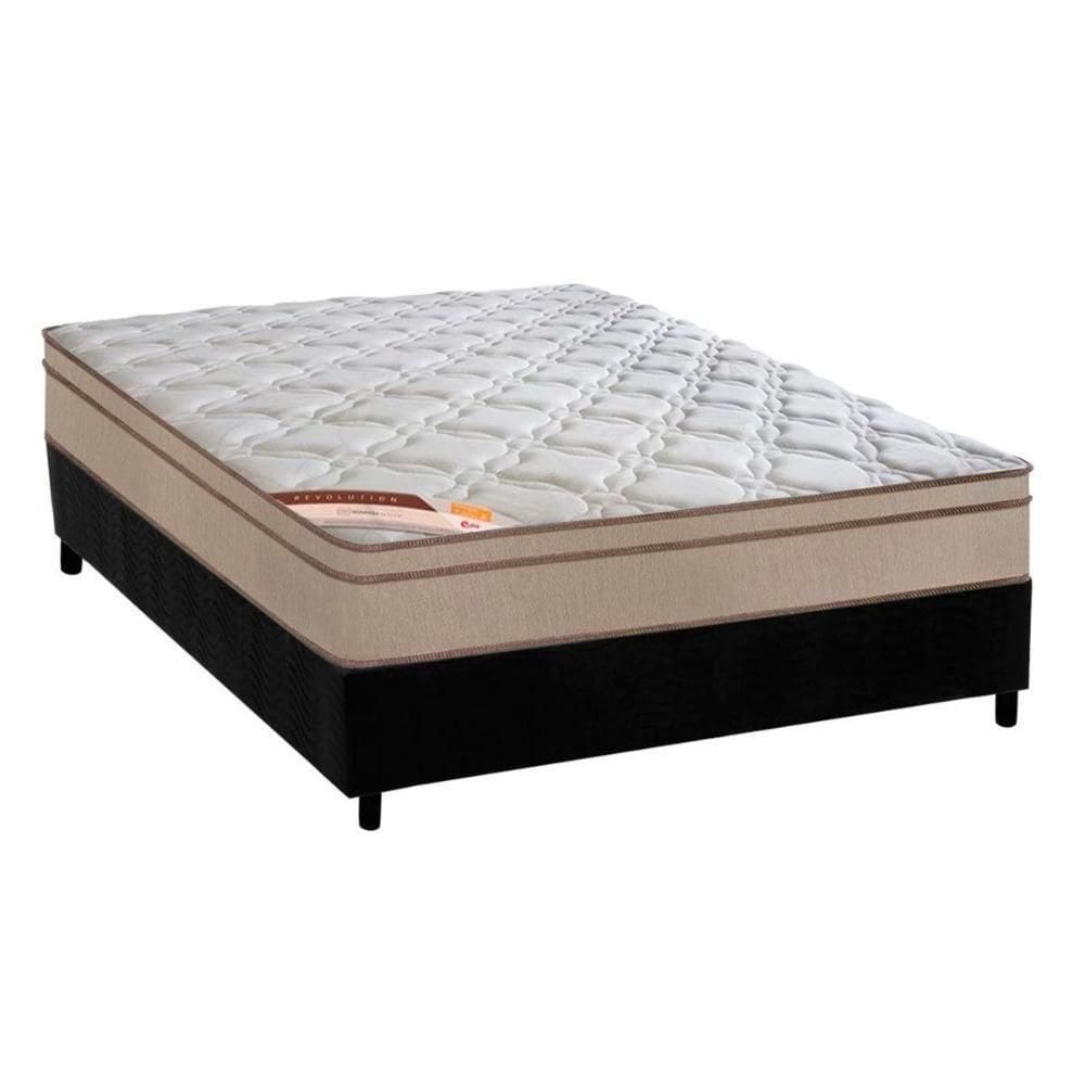 Cama Box Casal: Colchão Molas Bonnel Castor Revolution + Base Crc Suede Black(138X188)