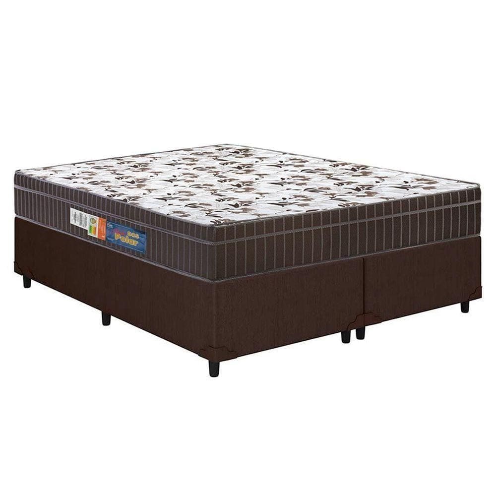 Cama Box Queen: Colchão Espuma D45 Polar Pérola Brown + Base Crc Courano Brown(158X198)