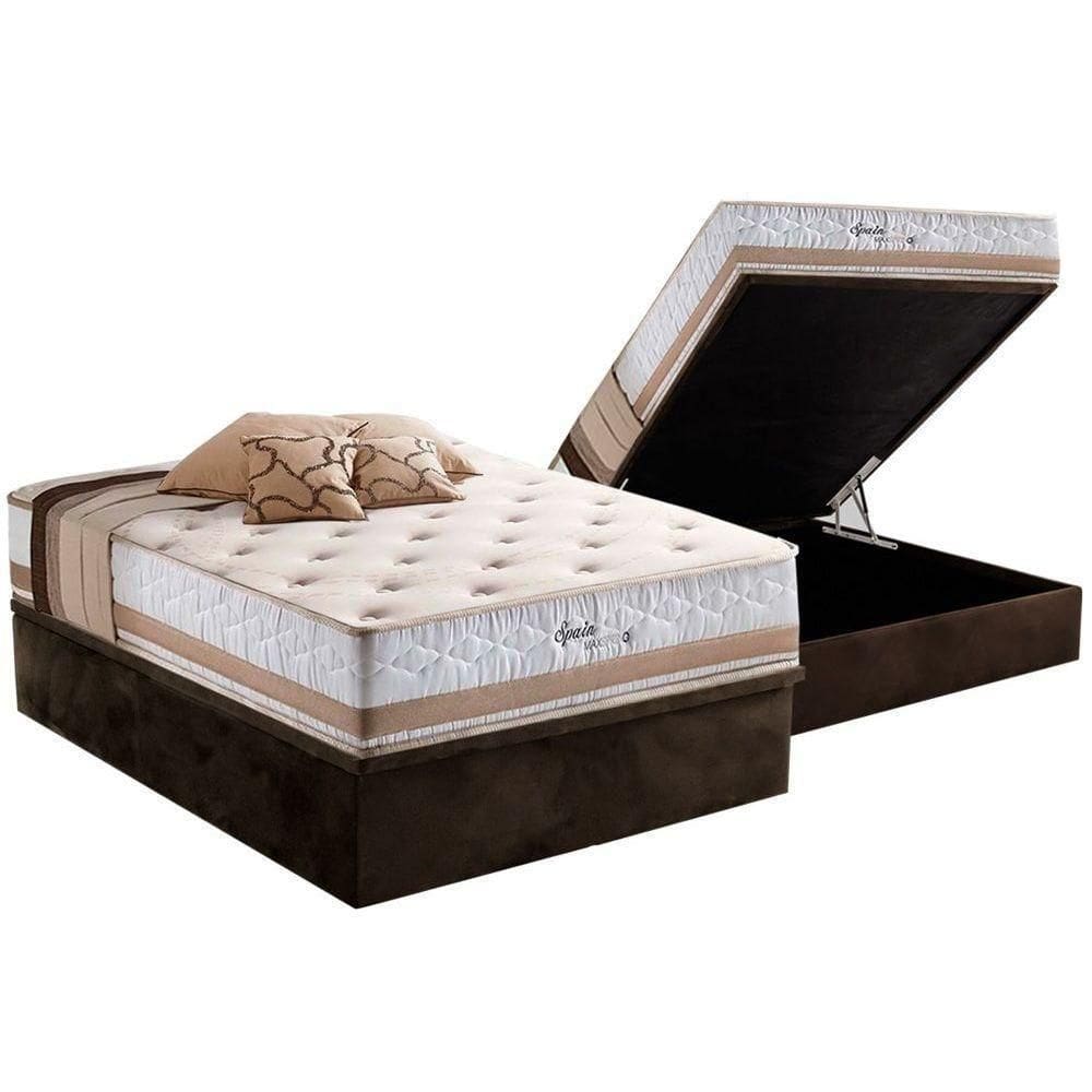 Cama Box Baú Casal: Colchão Molas Herval Maxspring Spain + Base Crc Suede Brown(138X188)