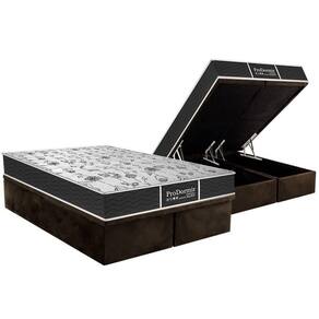 Cama Box Baú Queen: Colchão Molas Probel Prolastic Prodormir Sleep + Base Crc Suede Brown(158x198)