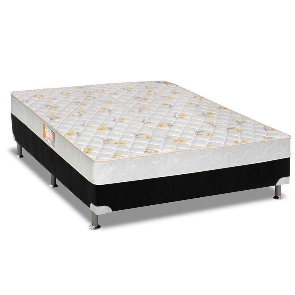 Cama Box Casal: Colchão Espuma Castor D28 Sleep Max + Base Crc Suede Black(138X188)