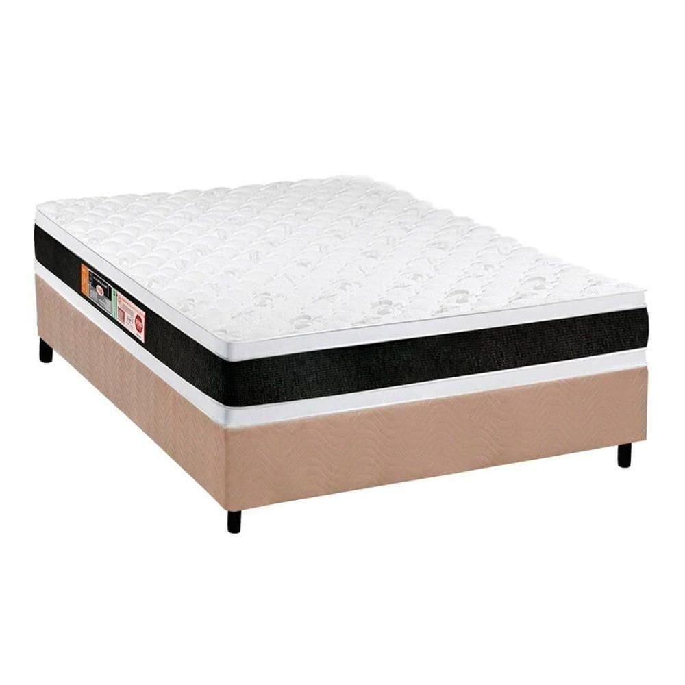 Cama Box Casal: Colchão Espuma Castor D45 Black E White Double Face + Base Crc Suede Clean(138X188)