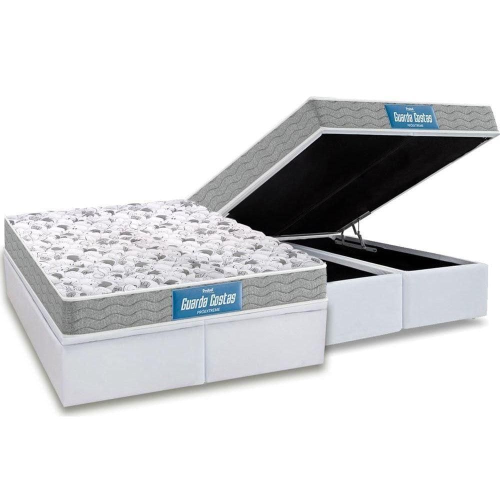 Cama Box Baú Queen Colchão Ortopédico Probel D45/Ep Plus Double Face+Base White(158X198)