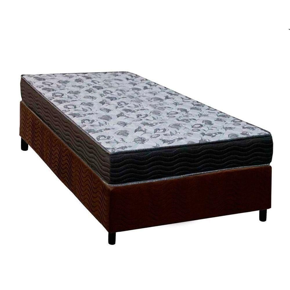Cama Box Solteiro: Colchão Ortopédico Ortobom D33/Ep Fort Tech Iso 100 + Base Brown(78X188)