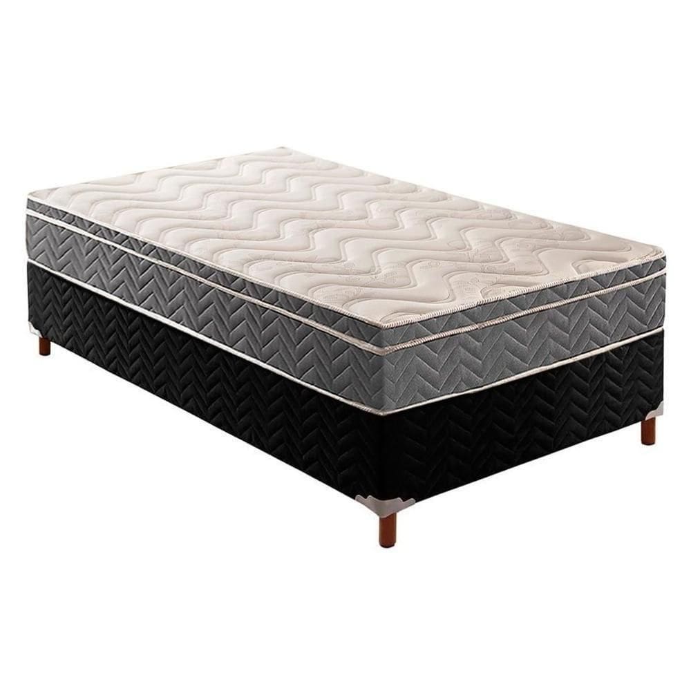 Cama Box Solteiro: Colchão Ortopédico Paropas D45/Ep Confort Mega Firme + Base Black(88X188)