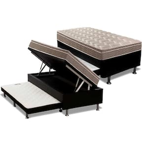 Cama Box Baú C/Auxiliar Solteiro: Colchão Anatômico Paropas D33 Pillow + Base Black(88X188)