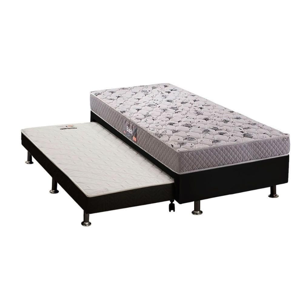 Cama Box C/Auxiliar Solteiro: Colchão Anatômico Herval D28/Ag65 Black + Base Black(88X188)