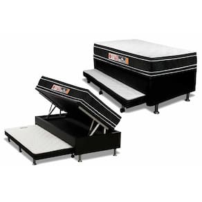 Cama Box Baú C/Auxiliar Solteiro: Colchão Espuma Castor D33 Black E White Air + Base Black(88X188)