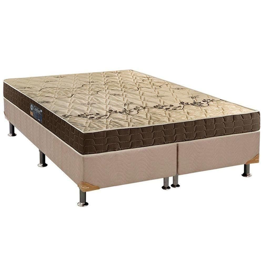 Cama Box Queen: Colchão Espuma Anjos D28 Confort + Base Crc Suede Clean(158X198)