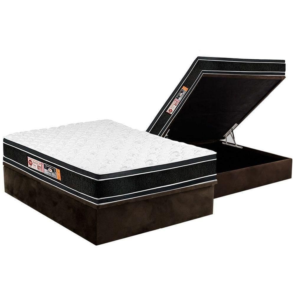 Cama Box Baú Casal: Colchão Espuma Castor D33 Black E White Air Pillow + Base Brown(138X188)