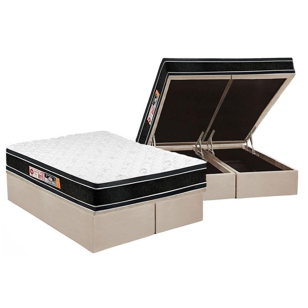 Cama Box Baú King: Colchão Espuma D33 Castor Black E White Double Face + Base Clean(193X203)