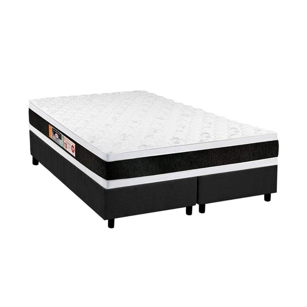 Cama Box Queen: Colchão Espuma D45 Castor Black E White Air Double Face + Base Gray(158X198)