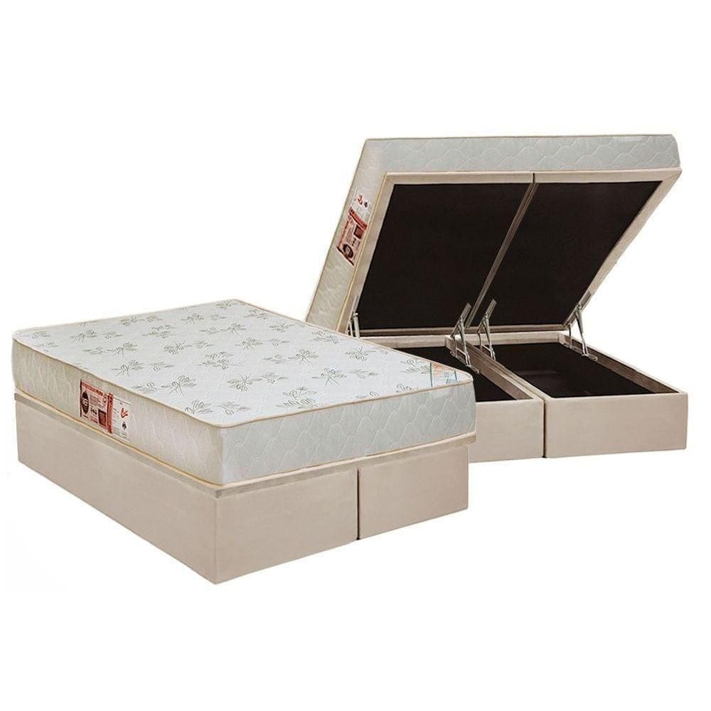 Cama Box Baú King: Colchão Espuma D33 Castor Sleep Max Relax + Base Crc Suede Clean(193X203)