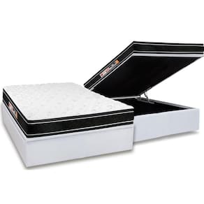 Cama Box Baú Casal: Colchão Espuma D33 Castor Black E White Double Face + Base White(138X188)