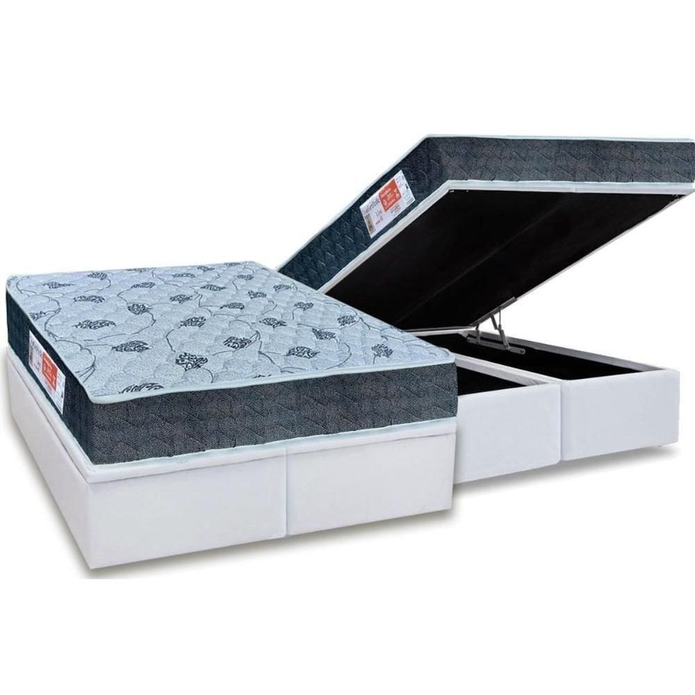 Cama Box Baú Queen: Colchão Espuma D45 Orthoflex Comfortpedic Line + Base Crc Courano White(158X198)