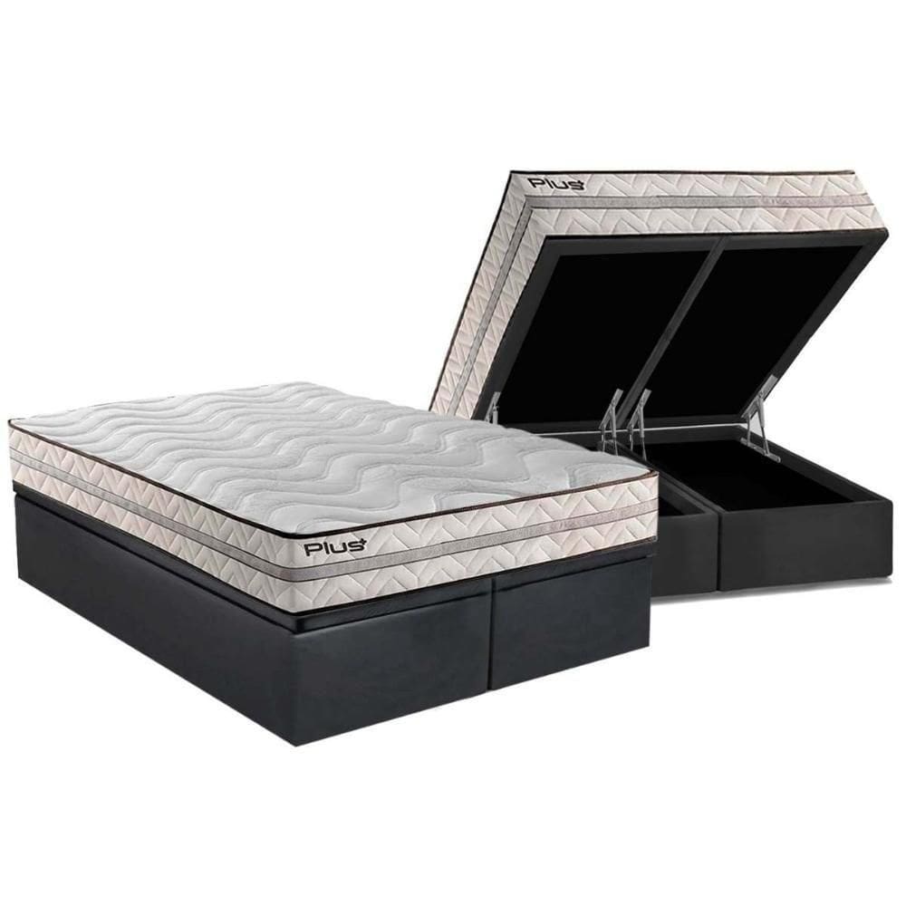 Cama Box Baú Queen: Colchão Espuma D33 Paropas Pasquale Plus + Base Crc Suede Gray(158X198)