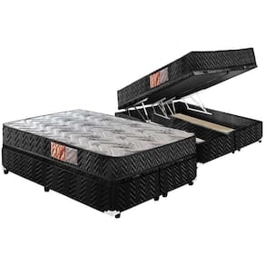 Cama Box Baú Queen: Colchão Espuma Paropas D33 Pasquale + Base Crc Suede Black(158X198)