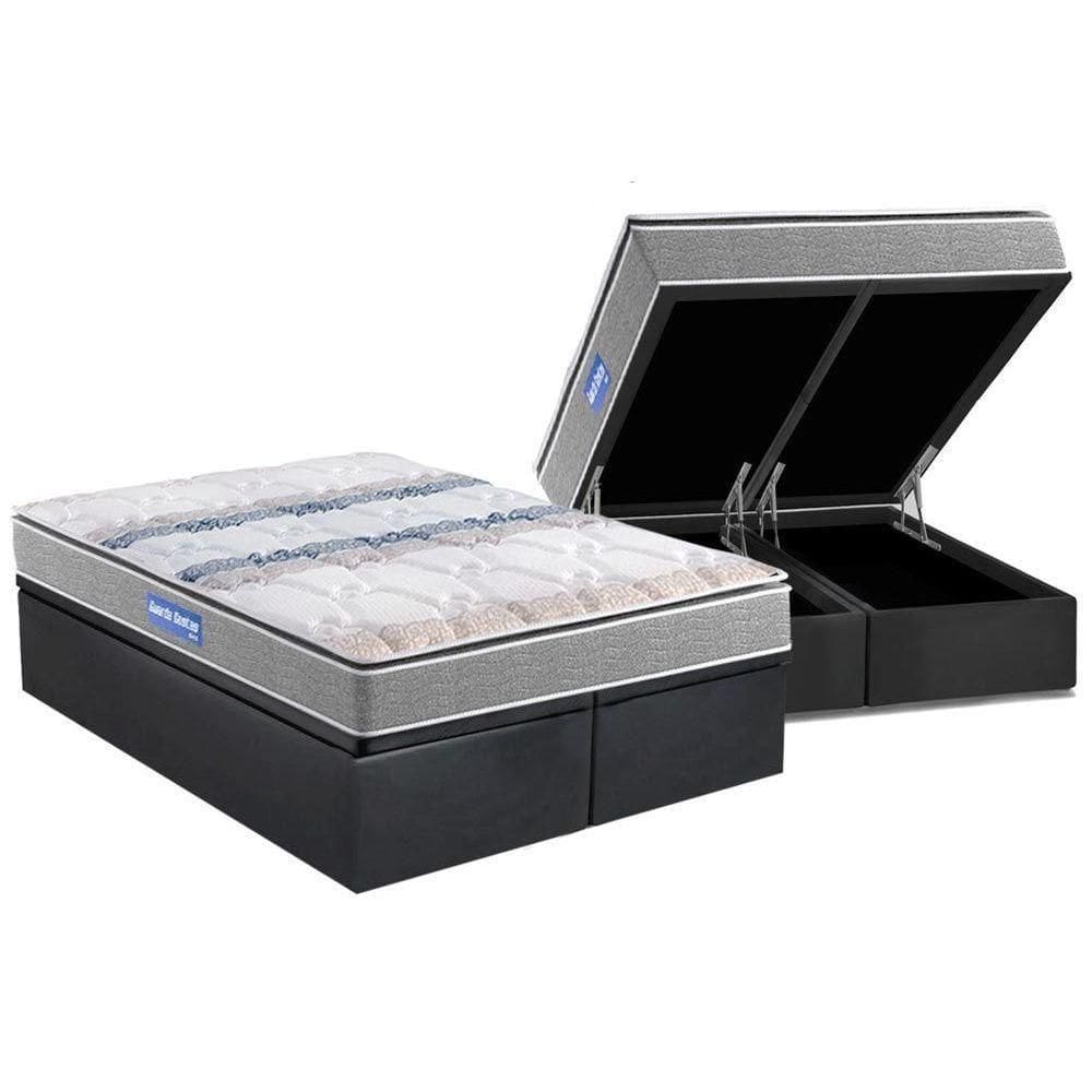 Cama Box Baú Queen: Colchão Espuma D45 Probel Guarda Costas + Base Crc Suede Gray(158X198)