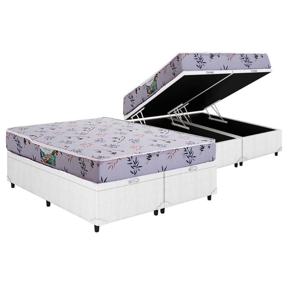 Cama Box Baú Queen: Colchão Espuma Herval D28 St. Louis + Base Crc Courano White(158X198)