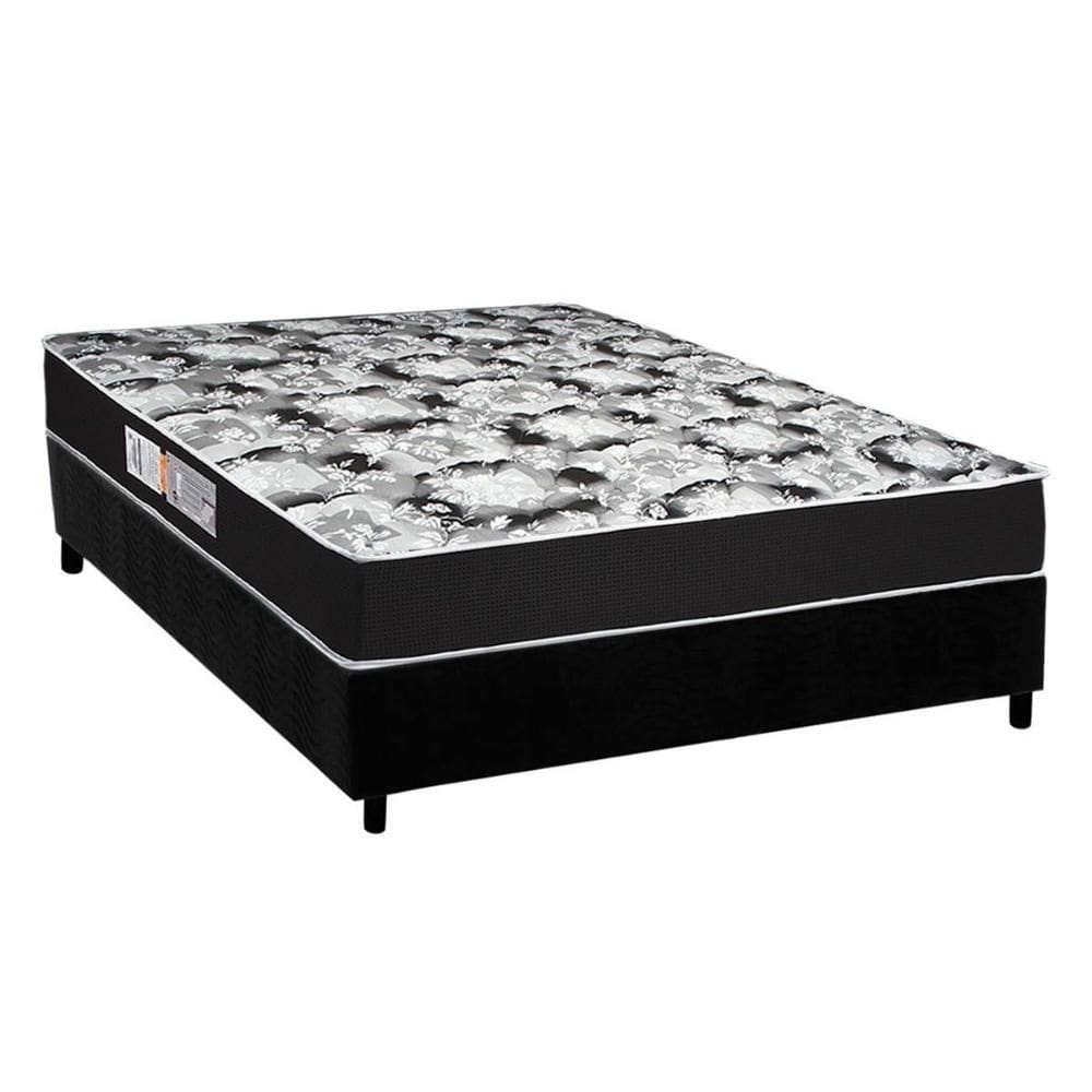 Cama Box Casal: Colchão Espuma D45 Luckspuma Gran Luck Pro + Base Crc Suede Black(138X188)