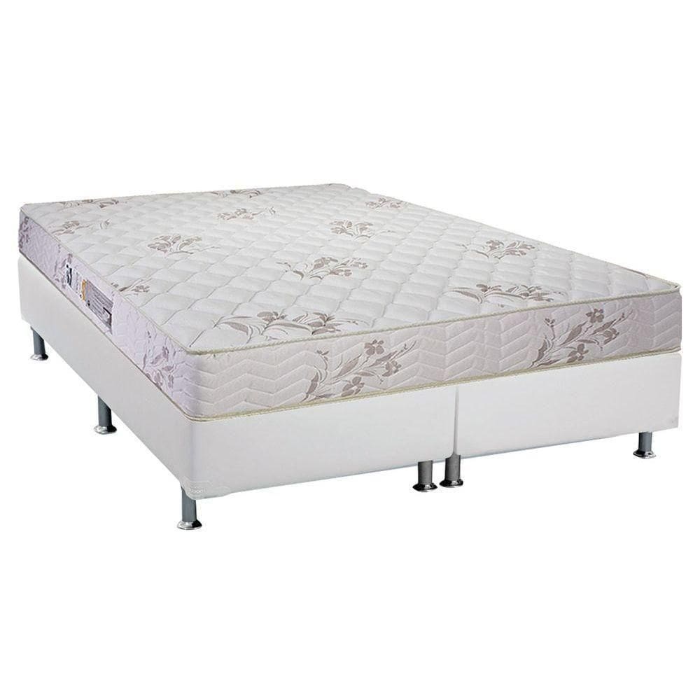 Cama Box Queen: Colchão Espuma D45 Luckspuma Gran Luck Floral Pró Saúde + Base White(158X198)