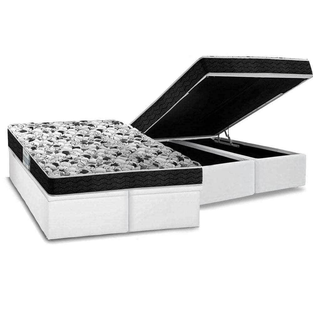 Cama Box Baú King: Colchão Espuma Probel D23 Prodormir Advanced + Base Crc Courano White(193X203)