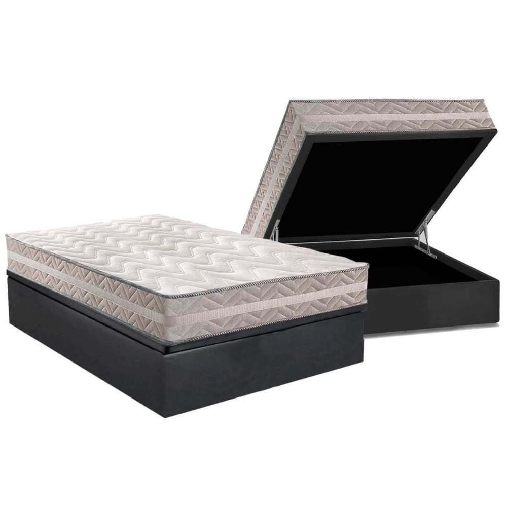 Cama Box Baú Casal: Colchão Anatômico Paropas D28 / Ag65 Master Gray + Base Crc Suede Gray(138X188)