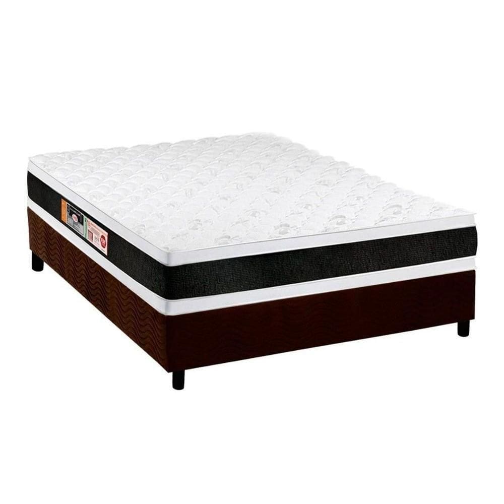 Cama Box Casal: Colchão Espuma D45 Castor Black E White Air Double Face + Base Brown(138X188)
