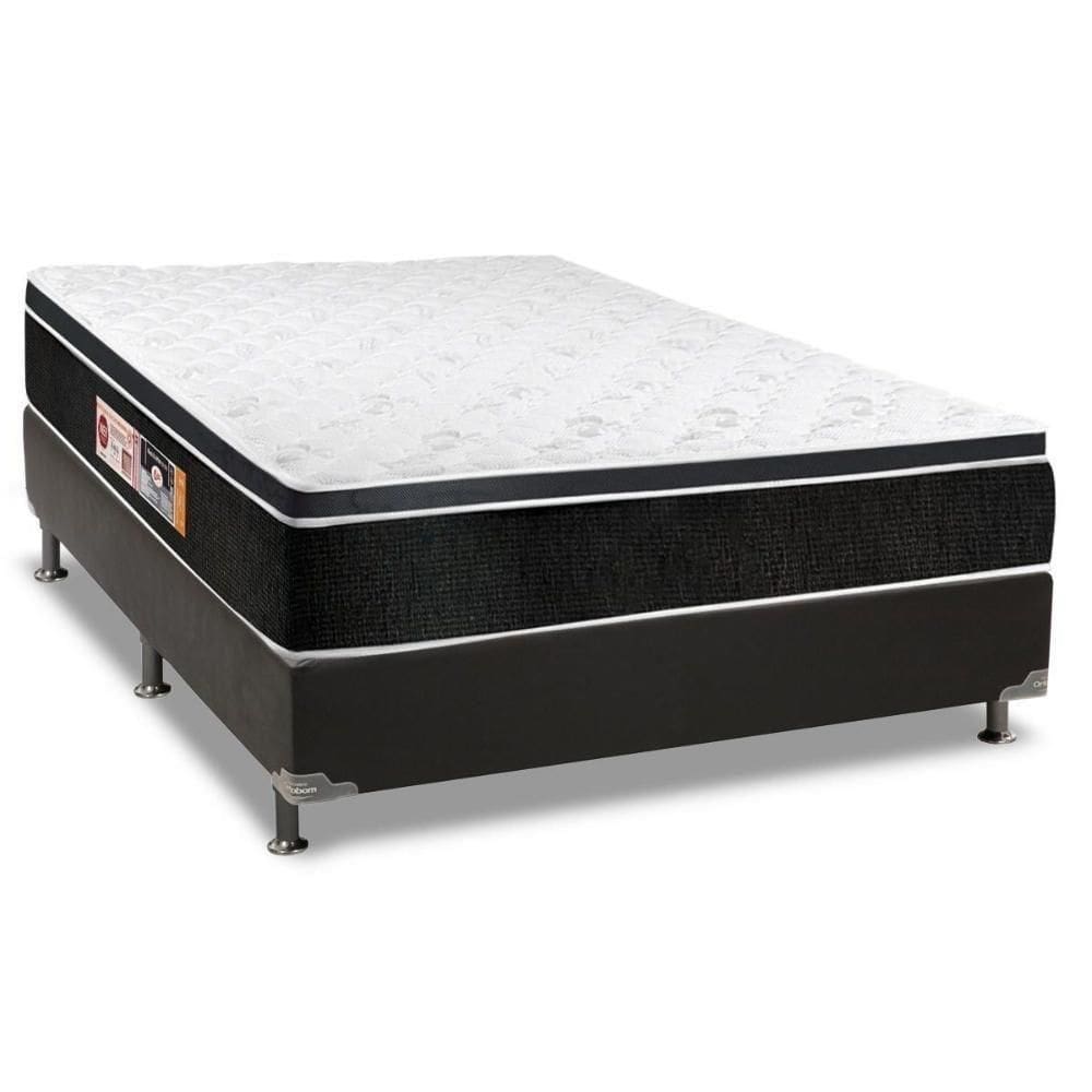 Cama Box Casal: Colchão Espuma D33 Castor Black E White Double Face + Base Crc Suede Black(138X188)