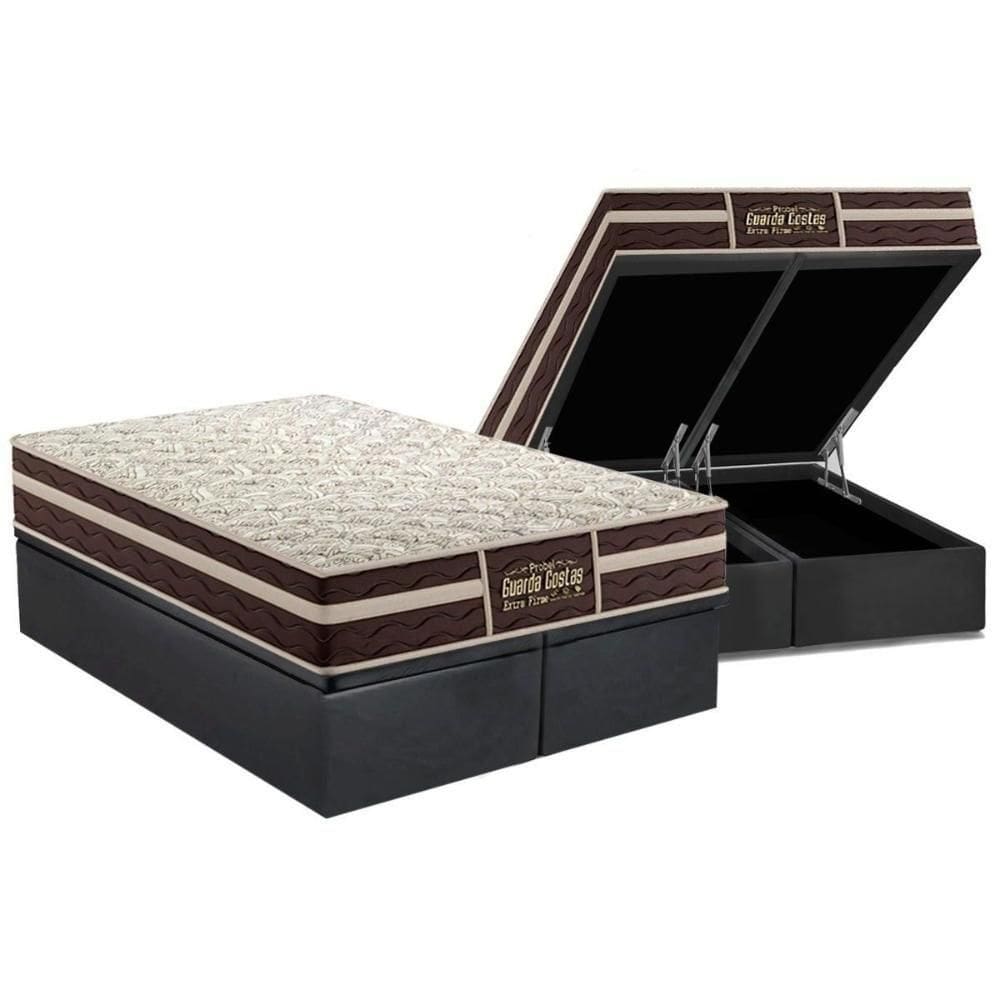 Cama Box Baú King: Colchão Ortopédico Probel Guarda Costas Extra Firme + Base Gray(193X203)
