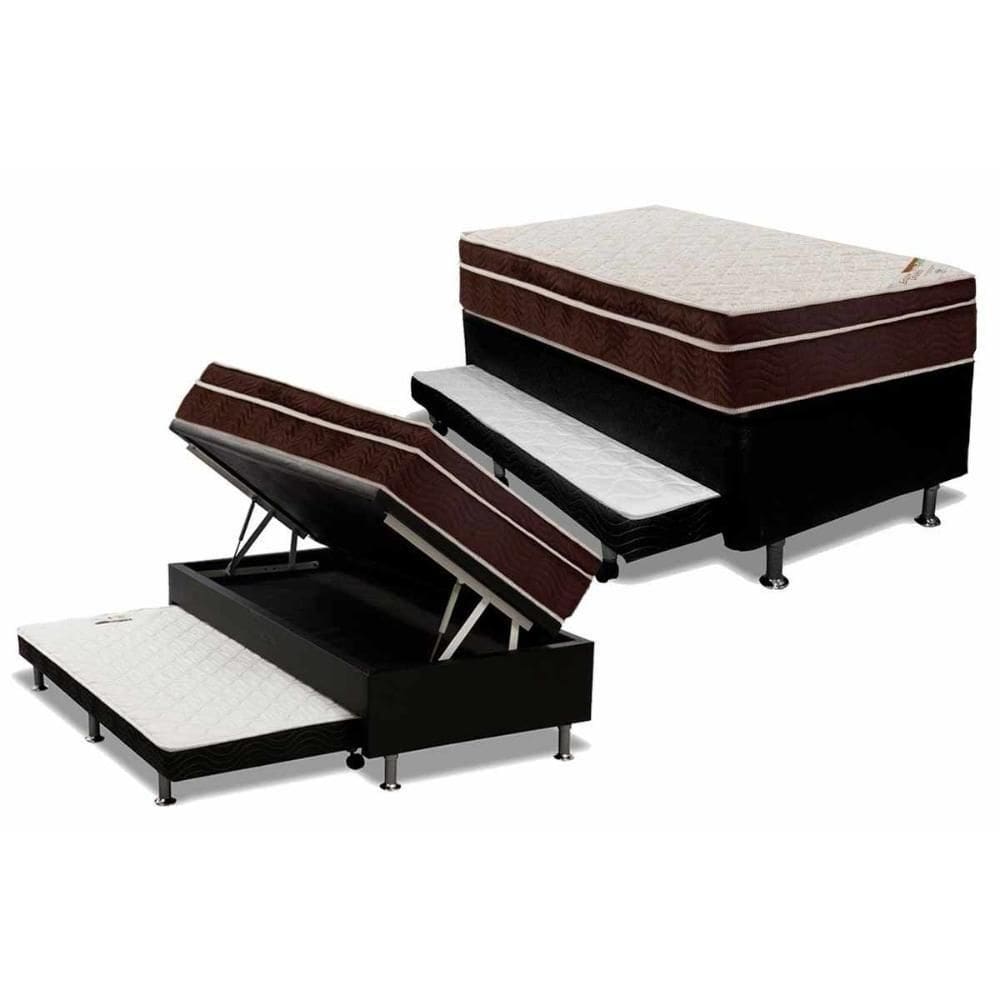 Cama Box Baú C/Auxiliar Solteiro: Colchão Ortopédico Ortobom Exclusive + Base Black(88X188)