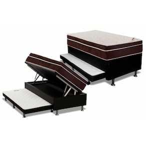 Cama Box Baú C/Auxiliar Solteiro: Colchão Ortopédico Ortobom Exclusive + Base Black(88X188)