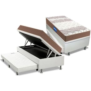 Cama Box Baú C/Auxiliar Solteiro: Colchão Espuma Probel D33 Guarda Costa + Base White(88X188)