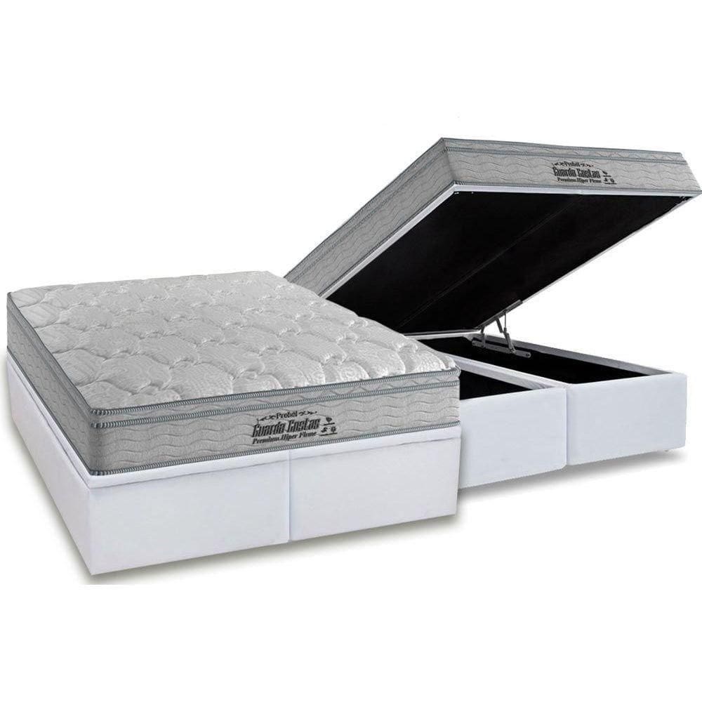 Cama Box Baú Queen: Colchão Espuma Probel D40 Premium Hiper Firme Euro Pillow + Base White(158X198)