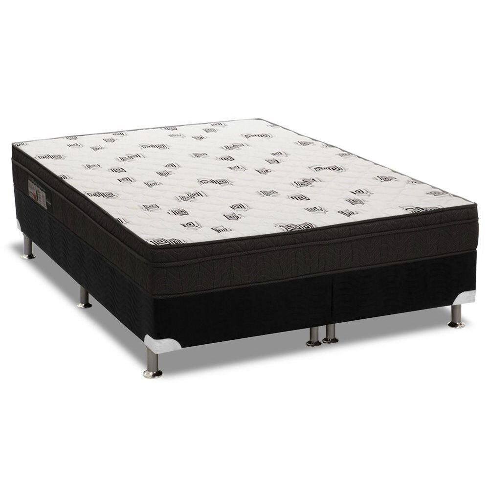 Cama Box Queen: Colchão Espuma D45 Ortobom Light Ortopilow + Base Crc Suede Black(158X198)