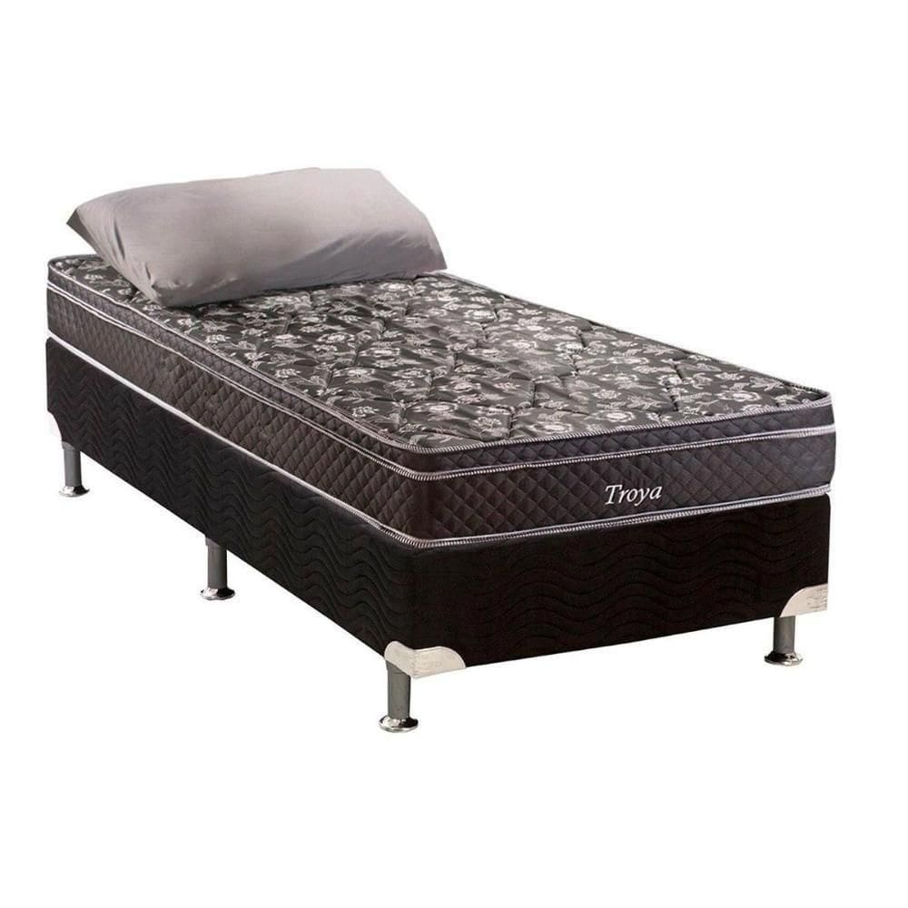 Cama Box Solteiro: Colchão Molas Bonnel Herval Troya + Base Crc Suede Black(88X188)