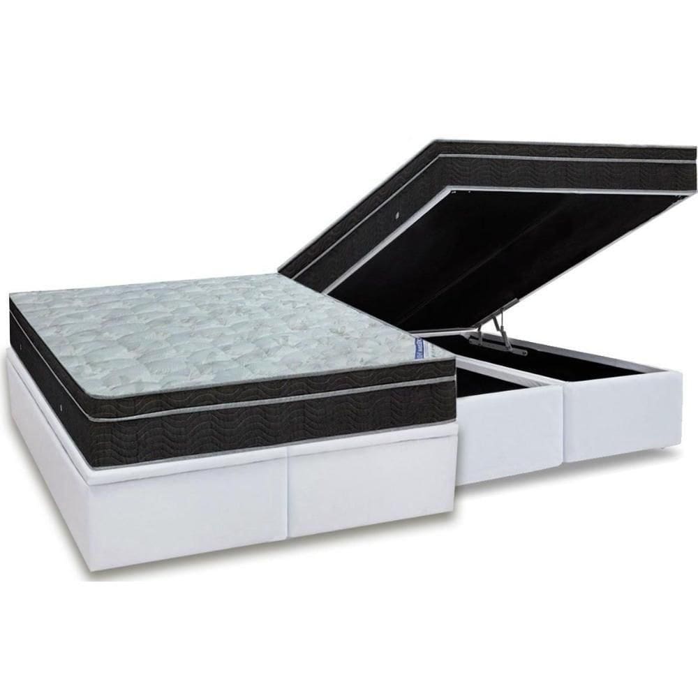 Cama Box Baú King: Colchão Molas Bonnel Ortobom Nanolastic Light + Base Crc Courano White(186X198)