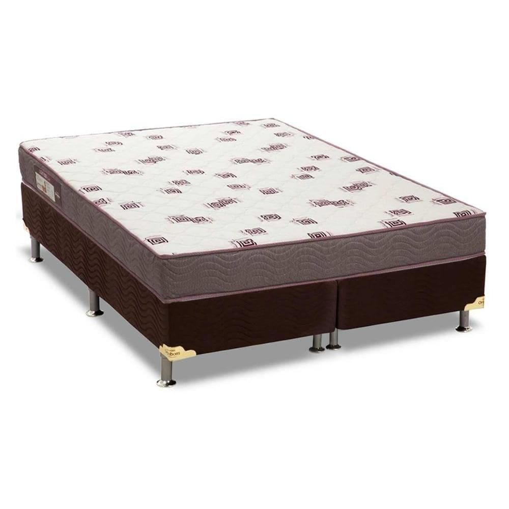 Cama Box Queen: Colchão Espuma Ortobom D28 Light + Base Crc Suede Brown(158X198)