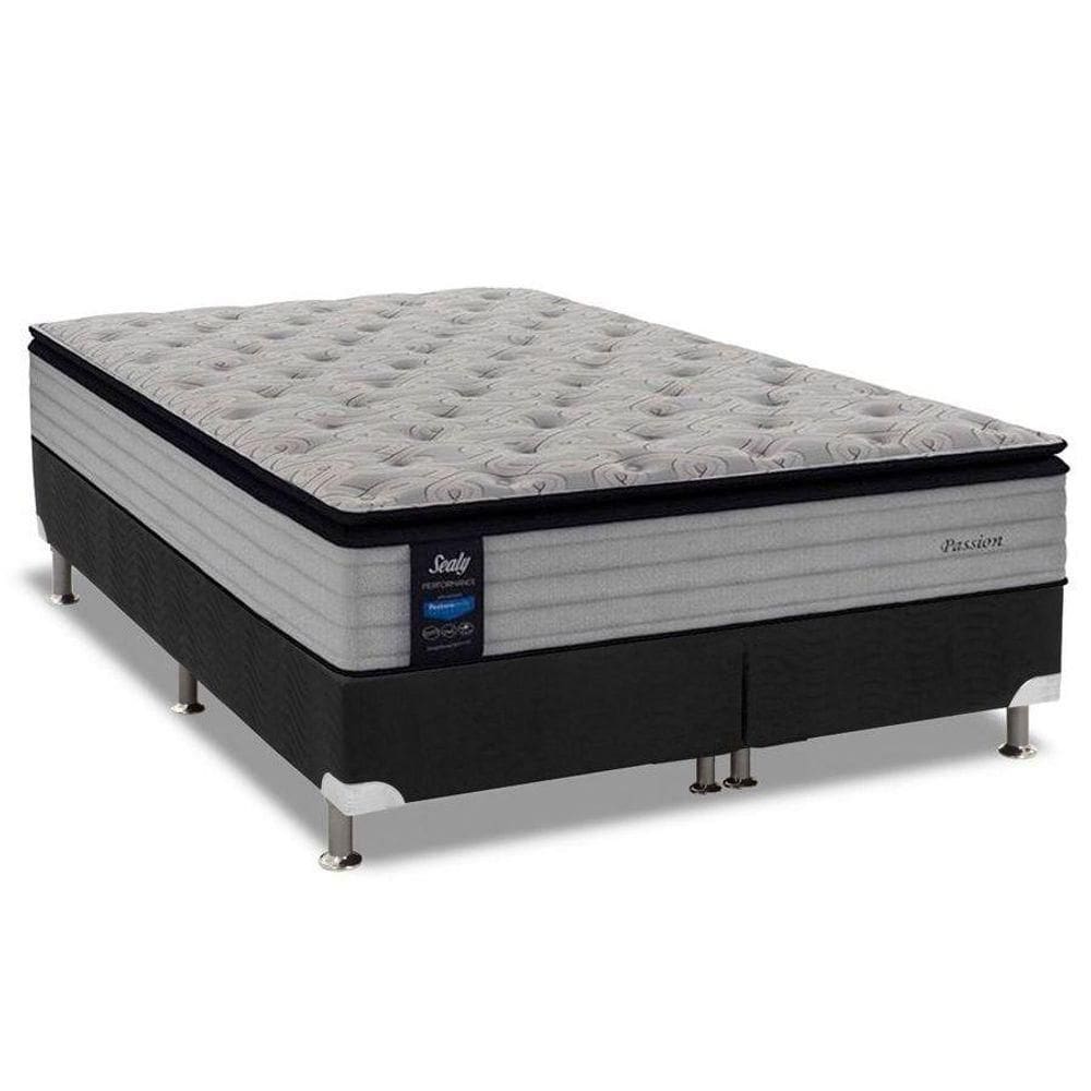 Cama Box King: Colchão Molas Sealy Posturepedic Passion + Base Crc Suede Black(193X203)