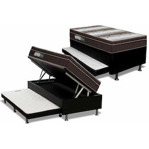 Cama Box Baú C/Auxiliar Solteiro: Colchão Ortopédico Ortobom Light + Base Crc Courano Black(88X188)