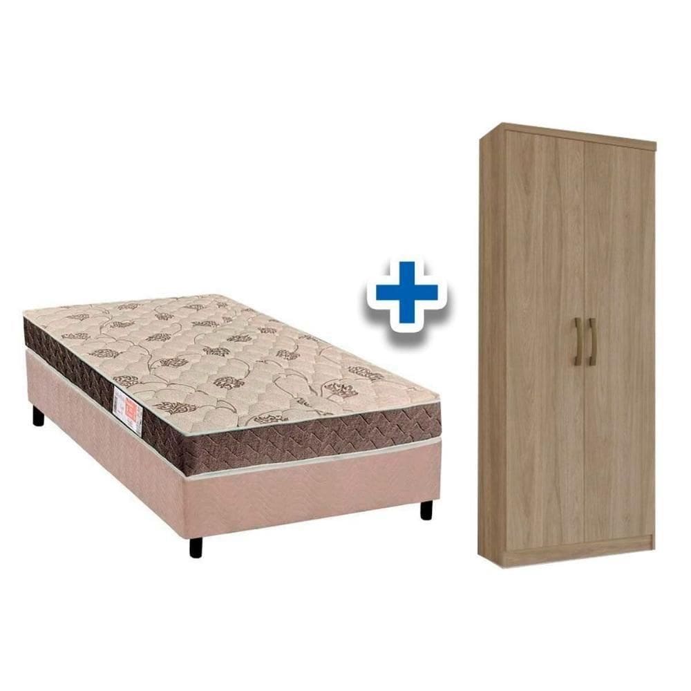 Cama Box Solteiro Crc + D33 Orthoflex + Armário Multiuso Margarida Rústico