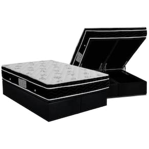 Cama Box Baú Queen: Colchão Molas Bonnel Ortobom Nanolastic Physical Spring + Base Black(158X198)