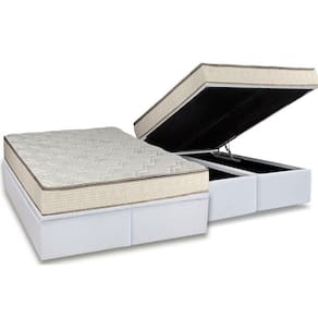 Cama Box Baú Queen: Colchão Molas Luckspuma Bonnel Montreal Spring + Base Crc Courano White(158X198)