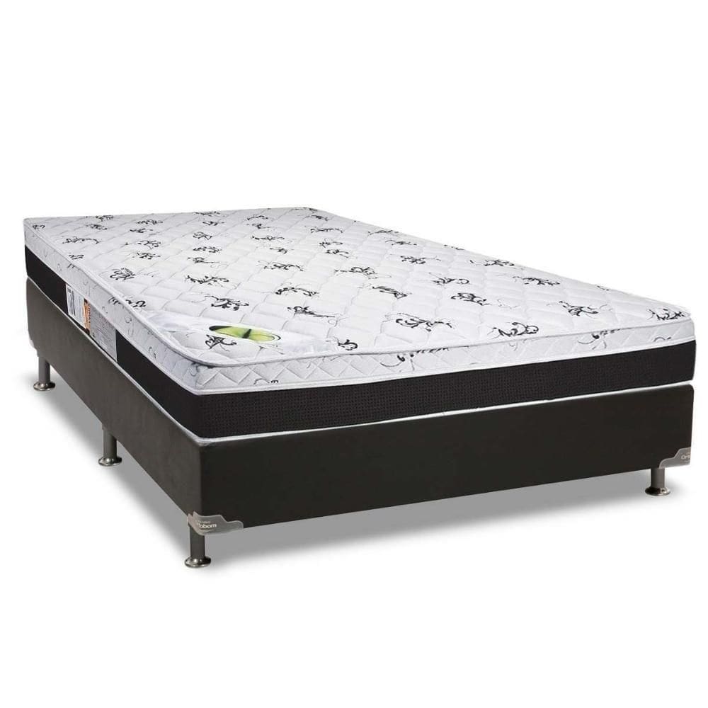 Cama Box Casal: Colchão Espuma Luckspuma D33/Ag65 Aspen 50 + Base Crc Suede Black(138X188)
